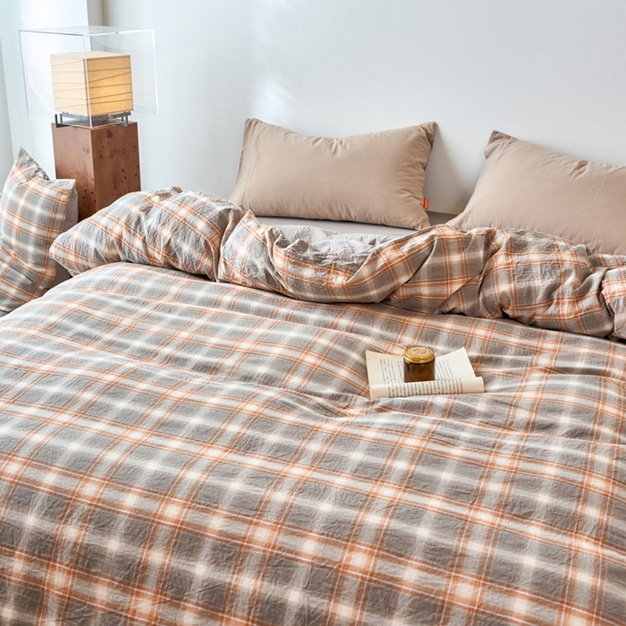 91家纺网 家纺一手货源 找家纺 春皖家纺 2026春夏新款全棉纯棉水洗棉单被套被套单件单品被套 栗木-咖格