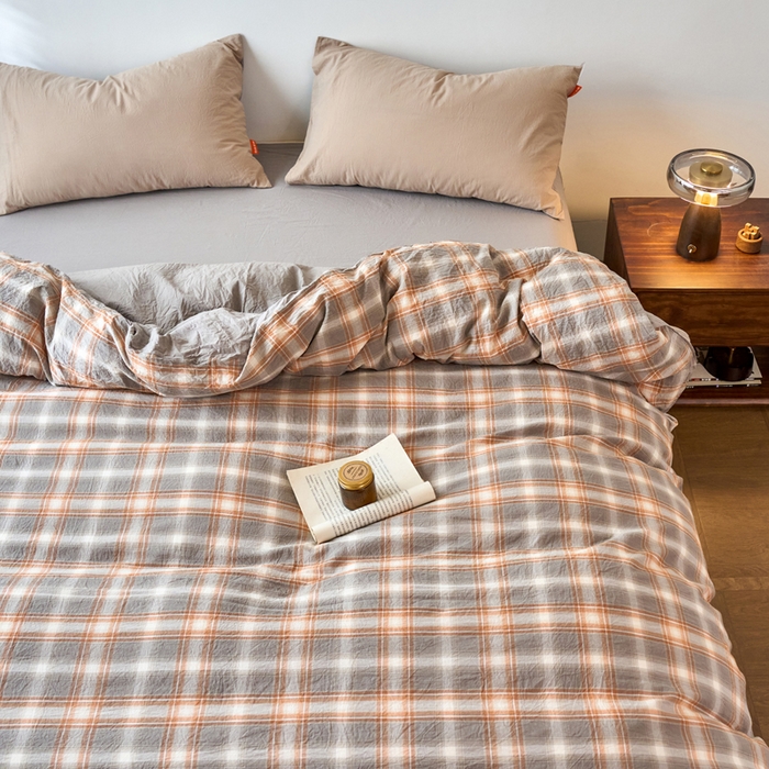 91家纺网 家纺一手货源 找家纺 春皖家纺 2026春夏新款全棉纯棉水洗棉单被套被套单件单品被套 栗木-咖格