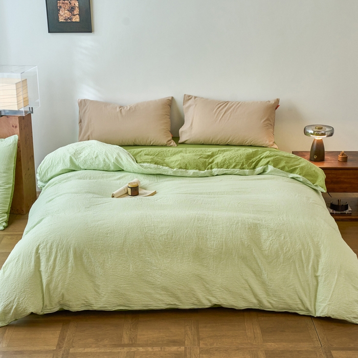 91家纺网 家纺一手货源 找家纺 春皖家纺 2026春夏新款全棉纯棉水洗棉单被套被套单件单品被套 嫩绿格