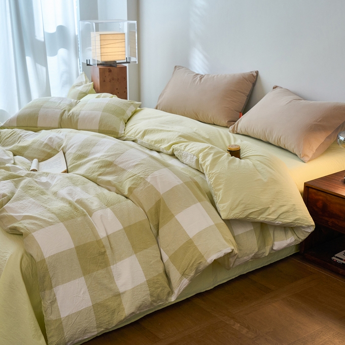 91家纺网 家纺一手货源 找家纺 春皖家纺 2026春夏新款全棉纯棉水洗棉单被套被套单件单品被套 素雅-芳绿