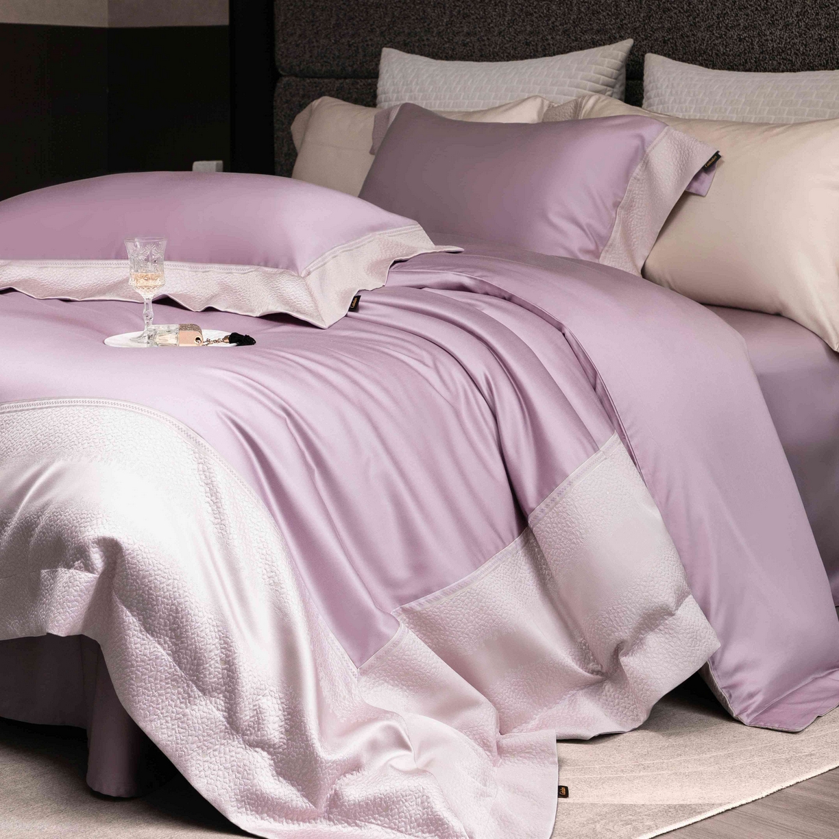 卡巴伦家纺 2026春夏新款全棉纯棉贡缎高精密提花边条款式四件套 维密-梦幻紫