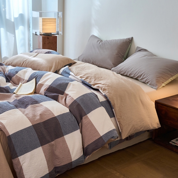 91家纺网 家纺一手货源 找家纺 春皖家纺 2026春夏新款全棉纯棉水洗棉单被套被套单件单品被套 素雅-蓝大格