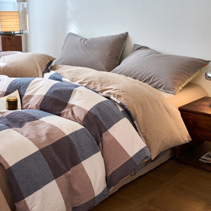 91家纺网 家纺一手货源 找家纺 春皖家纺 2026春夏新款全棉纯棉水洗棉单被套被套单件单品被套 素雅-蓝大格