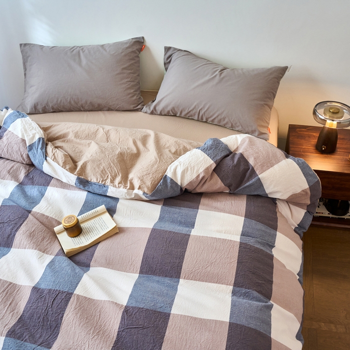 91家纺网 家纺一手货源 找家纺 春皖家纺 2026春夏新款全棉纯棉水洗棉单被套被套单件单品被套 素雅-蓝大格