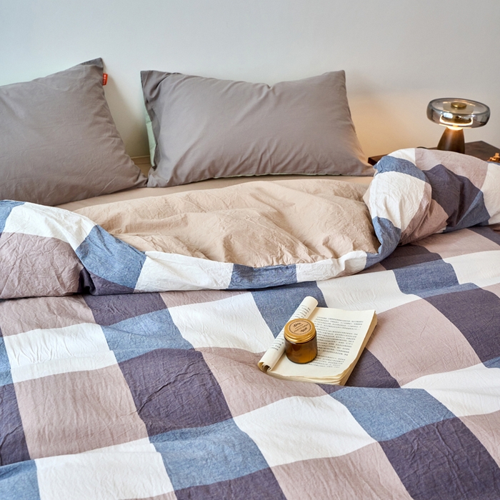 91家纺网 家纺一手货源 找家纺 春皖家纺 2026春夏新款全棉纯棉水洗棉单被套被套单件单品被套 素雅-蓝大格