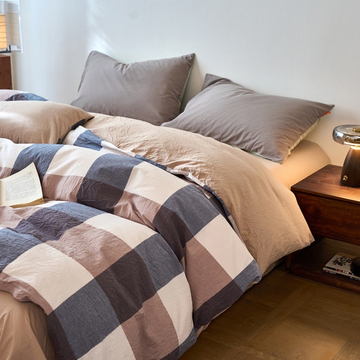 91家纺网 家纺一手货源 找家纺 春皖家纺 2026春夏新款全棉纯棉水洗棉单被套被套单件单品被套 素雅-蓝大格