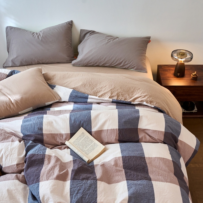 91家纺网 家纺一手货源 找家纺 春皖家纺 2026春夏新款全棉纯棉水洗棉单被套被套单件单品被套 素雅-蓝大格