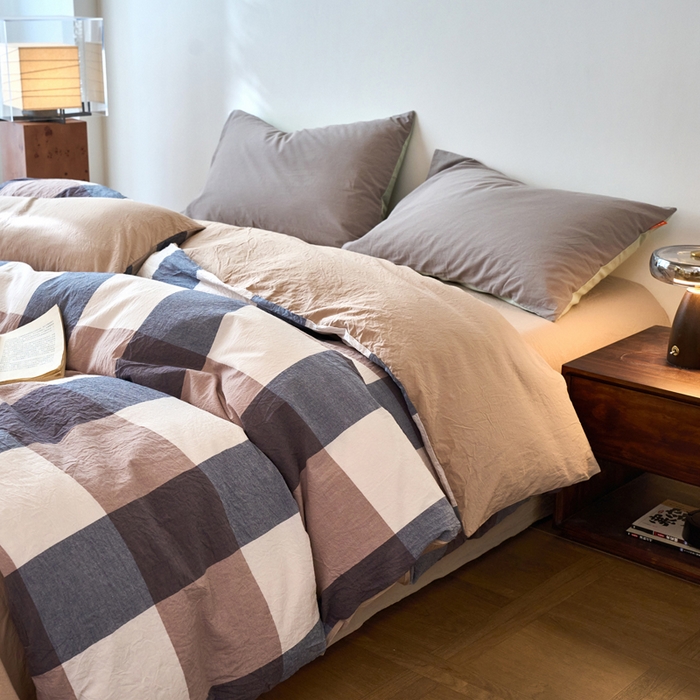 91家纺网 家纺一手货源 找家纺 春皖家纺 2026春夏新款全棉纯棉水洗棉单被套被套单件单品被套 素雅-蓝大格