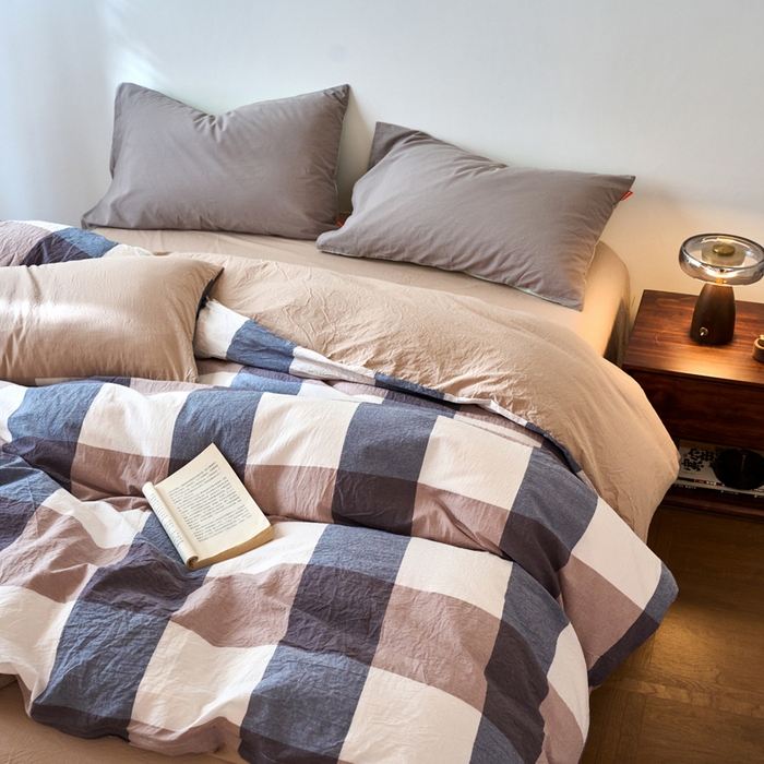 91家纺网 家纺一手货源 找家纺 春皖家纺 2026春夏新款全棉纯棉水洗棉单被套被套单件单品被套 素雅-蓝大格