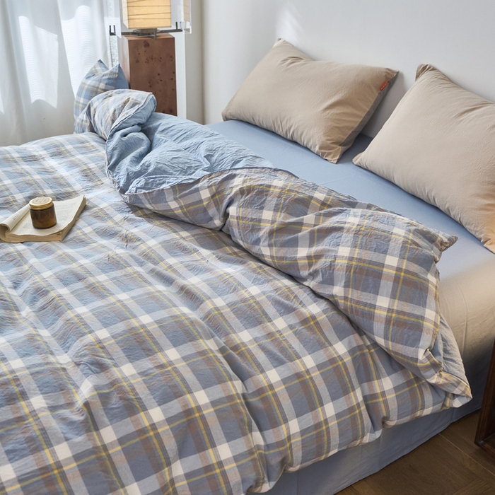 91家纺网 家纺一手货源 找家纺 春皖家纺 2026春夏新款全棉纯棉水洗棉单被套被套单件单品被套 素雅-蓝格