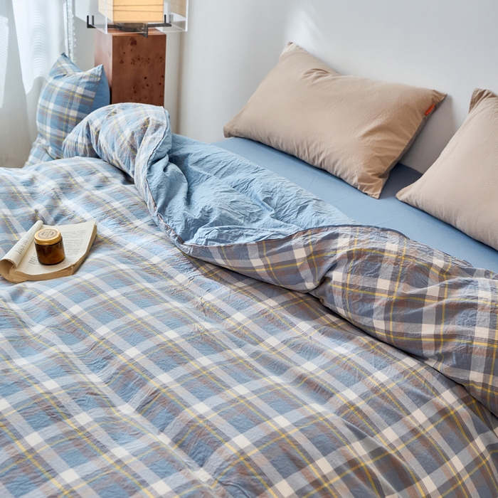 91家纺网 家纺一手货源 找家纺 春皖家纺 2026春夏新款全棉纯棉水洗棉单被套被套单件单品被套 素雅-蓝格