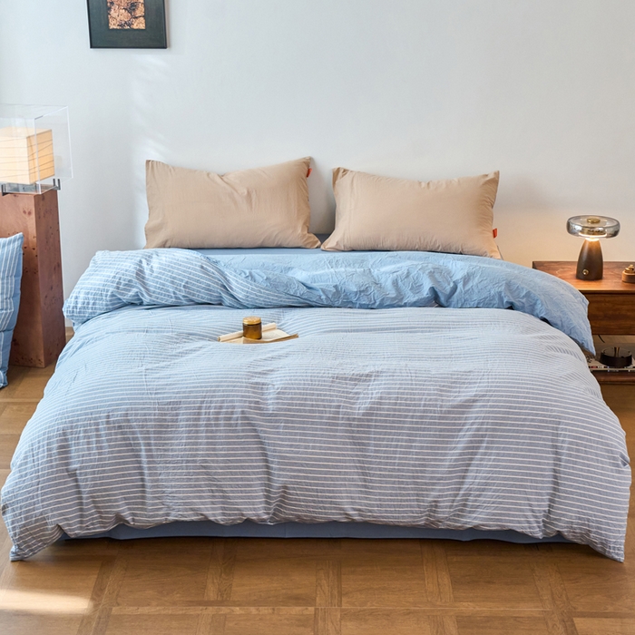 春皖家纺 2026春夏新款全棉纯棉水洗棉单被套被套单件单品被套 素雅-蓝条