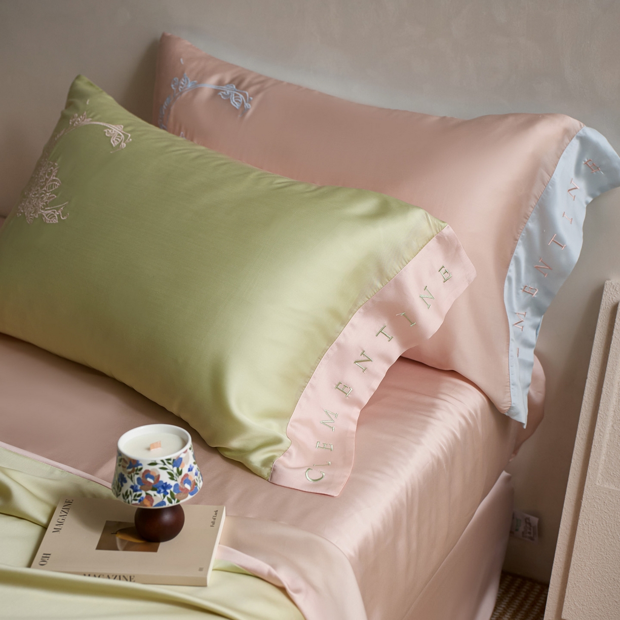 91家纺网 家纺一手货源 找家纺 爱缦 2026新款60s兰精天丝四件套-马吉拉系列-风格一 绿精灵