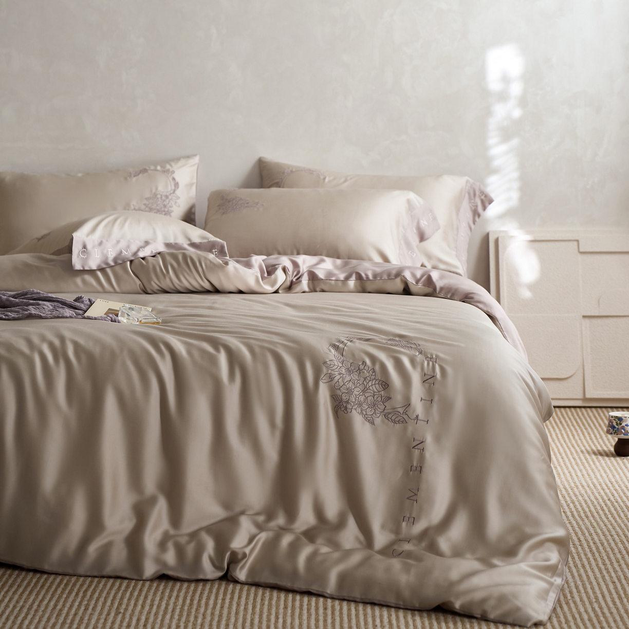 爱缦 2026新款60s兰精天丝四件套-马吉拉系列-风格一 米褐色