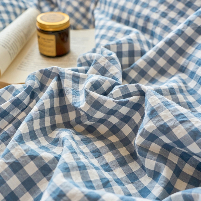 91家纺网 家纺一手货源 找家纺 春皖家纺 2026春夏新款全棉纯棉水洗棉单被套被套单件单品被套 素雅-蓝小格