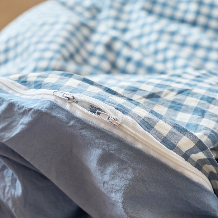 91家纺网 家纺一手货源 找家纺 春皖家纺 2026春夏新款全棉纯棉水洗棉单被套被套单件单品被套 素雅-蓝小格