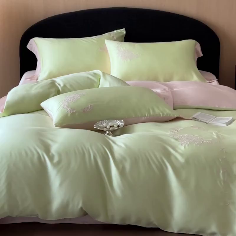 91家纺网 家纺一手货源 找家纺 爱缦 2026新款60s兰精天丝四件套-马吉拉系列-风格二 绿精灵