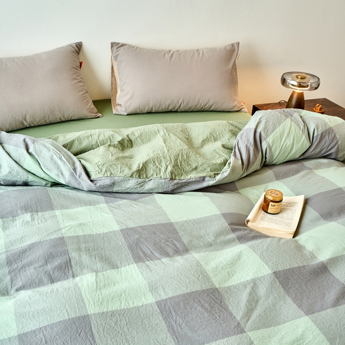 91家纺网 家纺一手货源 找家纺 春皖家纺 2026春夏新款全棉纯棉水洗棉单被套被套单件单品被套 素雅-清格