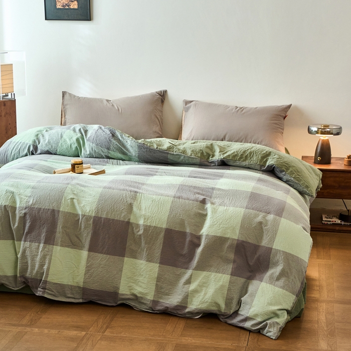 91家纺网 家纺一手货源 找家纺 春皖家纺 2026春夏新款全棉纯棉水洗棉单被套被套单件单品被套 素雅-清格