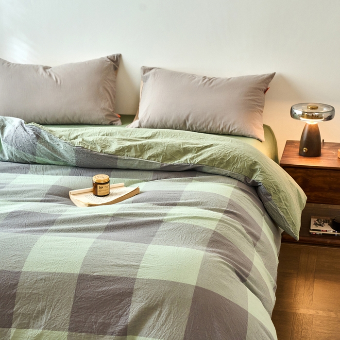 91家纺网 家纺一手货源 找家纺 春皖家纺 2026春夏新款全棉纯棉水洗棉单被套被套单件单品被套 素雅-清格