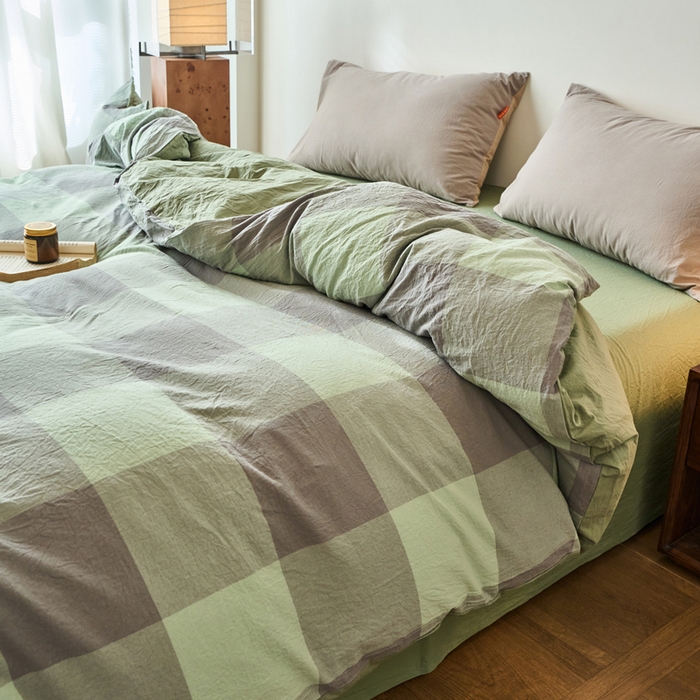 91家纺网 家纺一手货源 找家纺 春皖家纺 2026春夏新款全棉纯棉水洗棉单被套被套单件单品被套 素雅-清格