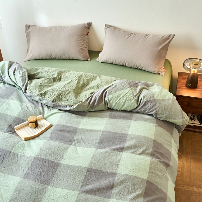 91家纺网 家纺一手货源 找家纺 春皖家纺 2026春夏新款全棉纯棉水洗棉单被套被套单件单品被套 素雅-清格