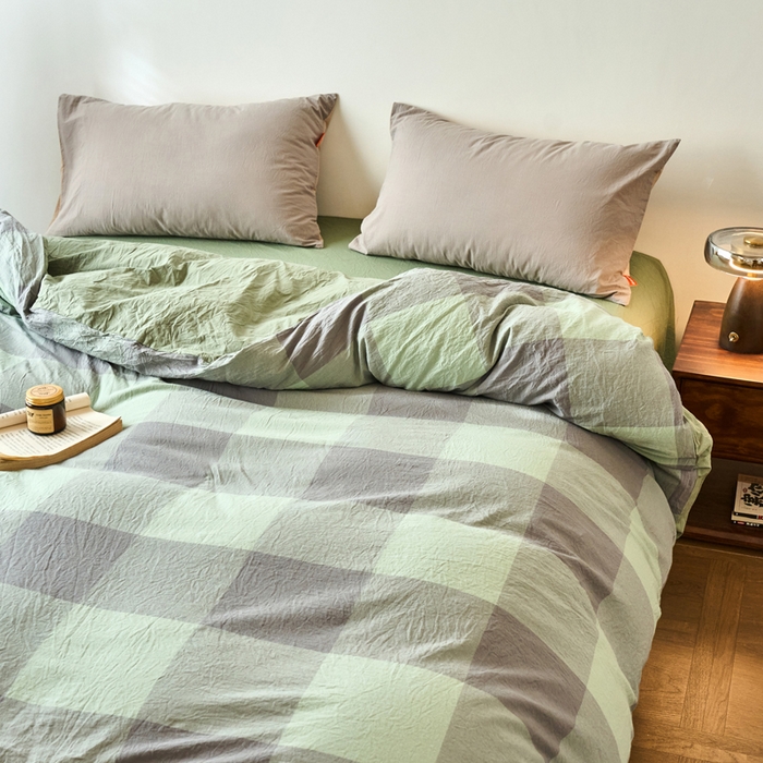 91家纺网 家纺一手货源 找家纺 春皖家纺 2026春夏新款全棉纯棉水洗棉单被套被套单件单品被套 素雅-清格