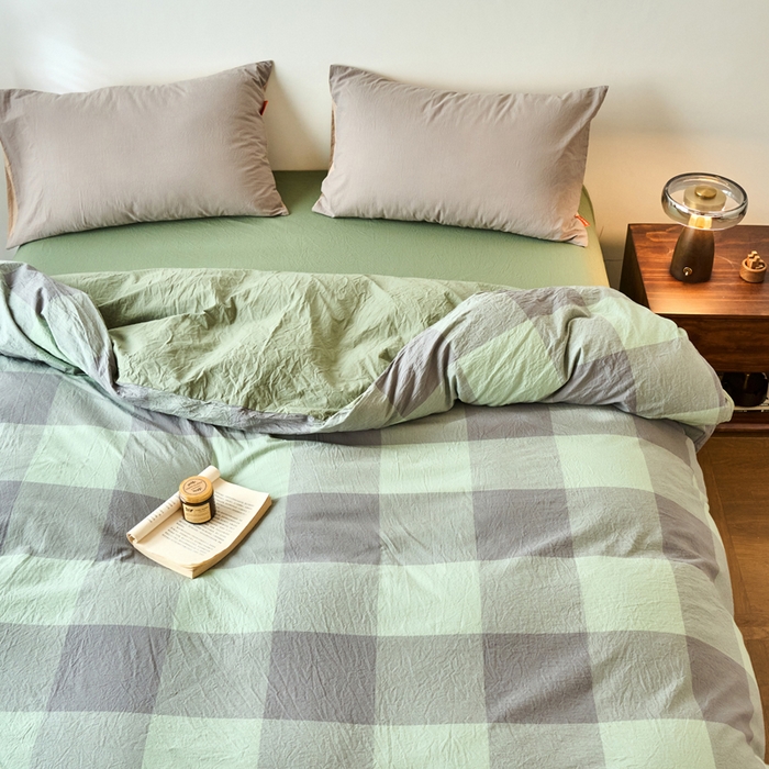 91家纺网 家纺一手货源 找家纺 春皖家纺 2026春夏新款全棉纯棉水洗棉单被套被套单件单品被套 素雅-清格