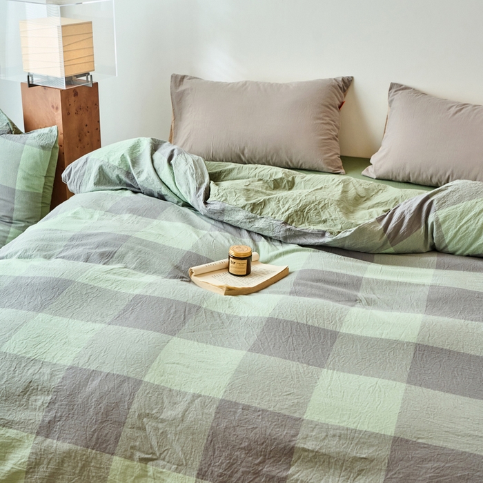 91家纺网 家纺一手货源 找家纺 春皖家纺 2026春夏新款全棉纯棉水洗棉单被套被套单件单品被套 素雅-清格