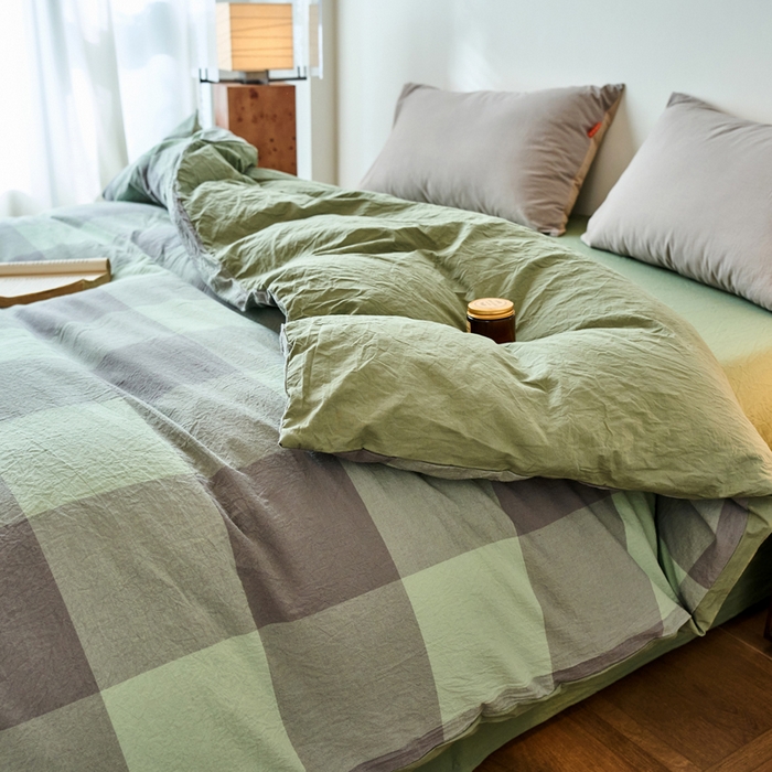 91家纺网 家纺一手货源 找家纺 春皖家纺 2026春夏新款全棉纯棉水洗棉单被套被套单件单品被套 素雅-清格