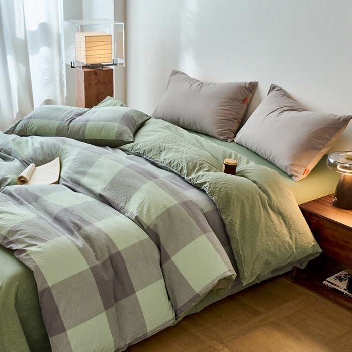 91家纺网 家纺一手货源 找家纺 春皖家纺 2026春夏新款全棉纯棉水洗棉单被套被套单件单品被套 素雅-清格