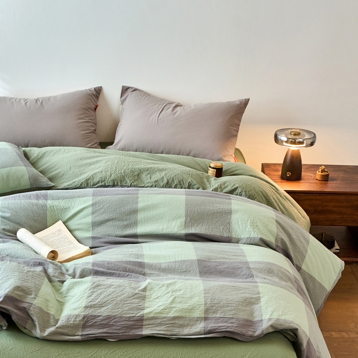 91家纺网 家纺一手货源 找家纺 春皖家纺 2026春夏新款全棉纯棉水洗棉单被套被套单件单品被套 素雅-清格