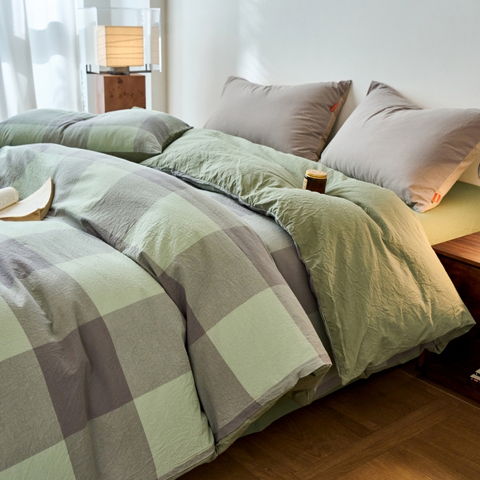 91家纺网 家纺一手货源 找家纺 春皖家纺 2026春夏新款全棉纯棉水洗棉单被套被套单件单品被套 素雅-清格