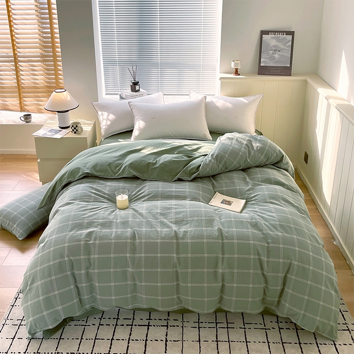 春皖家纺 2026春夏新款全棉纯棉水洗棉单被套被套单件单品被套 素雅-韵绿