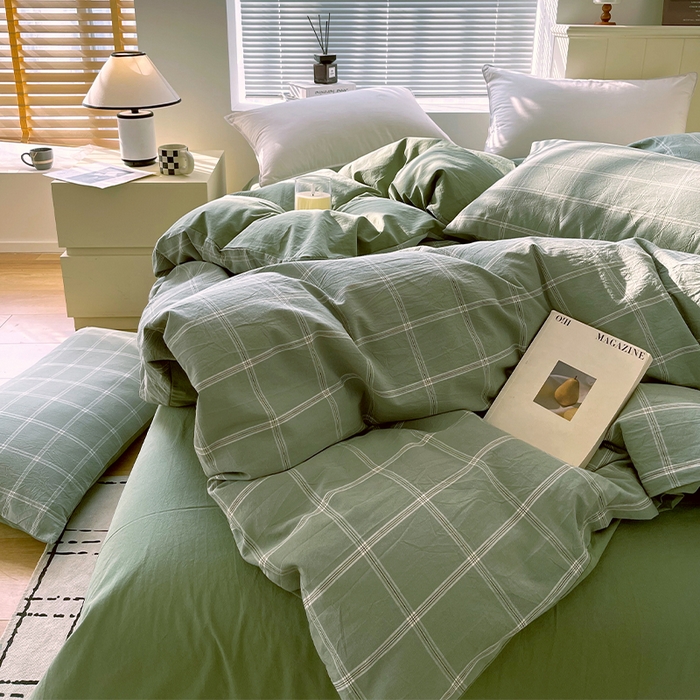 91家纺网 家纺一手货源 找家纺 春皖家纺 2026春夏新款全棉纯棉水洗棉单被套被套单件单品被套 素雅-韵绿