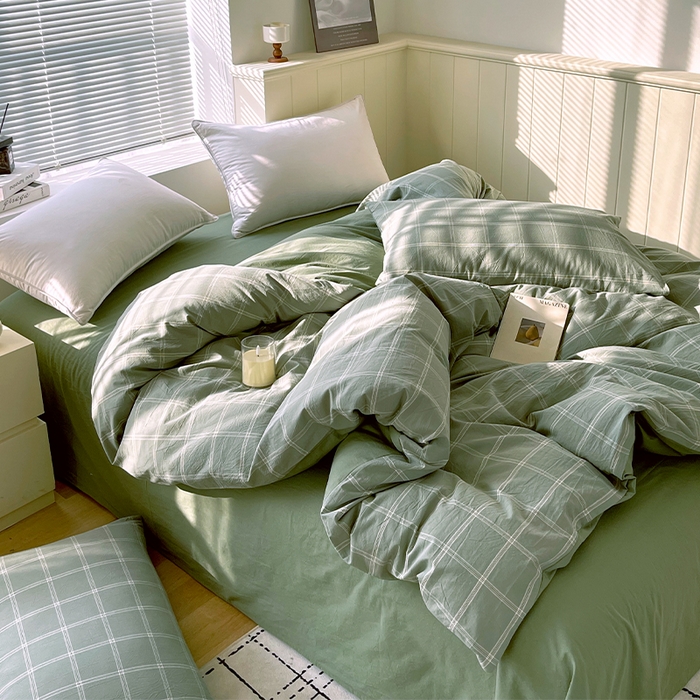 91家纺网 家纺一手货源 找家纺 春皖家纺 2026春夏新款全棉纯棉水洗棉单被套被套单件单品被套 素雅-韵绿
