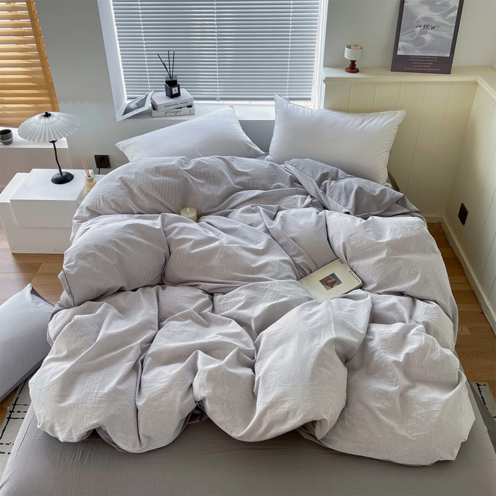 91家纺网 家纺一手货源 找家纺 春皖家纺 2026春夏新款全棉纯棉水洗棉单被套被套单件单品被套 细条灰