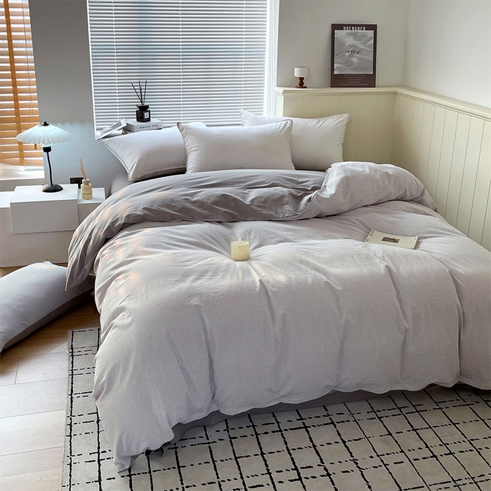 91家纺网 家纺一手货源 找家纺 春皖家纺 2026春夏新款全棉纯棉水洗棉单被套被套单件单品被套 细条灰