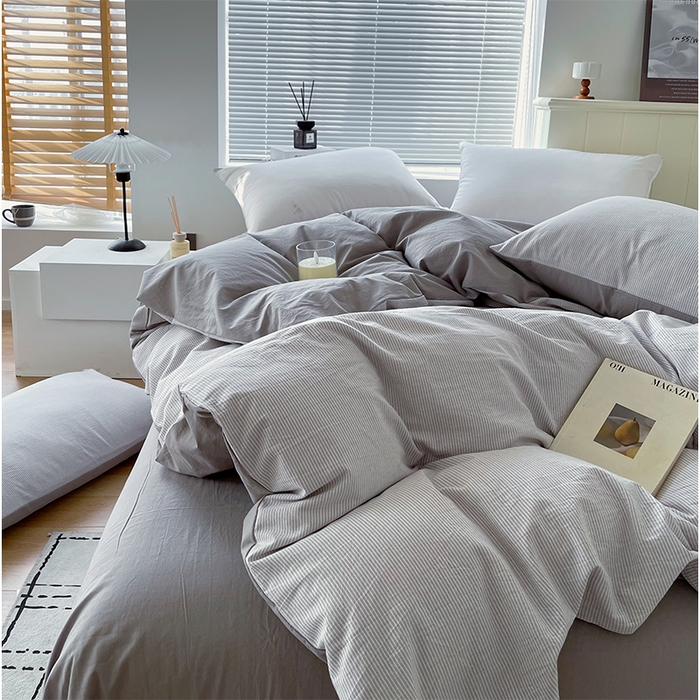 91家纺网 家纺一手货源 找家纺 春皖家纺 2026春夏新款全棉纯棉水洗棉单被套被套单件单品被套 细条灰