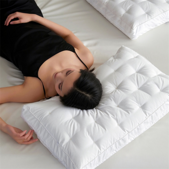 91家纺网 家纺一手货源 找家纺 （总）头等舱 2026新款高定桑蚕丝白鹅绒深睡护颈记忆棉枕芯