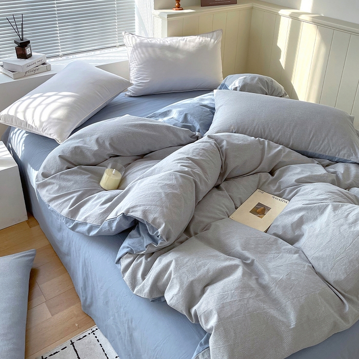 91家纺网 家纺一手货源 找家纺 春皖家纺 2026春夏新款全棉纯棉水洗棉单被套被套单件单品被套 细条蓝