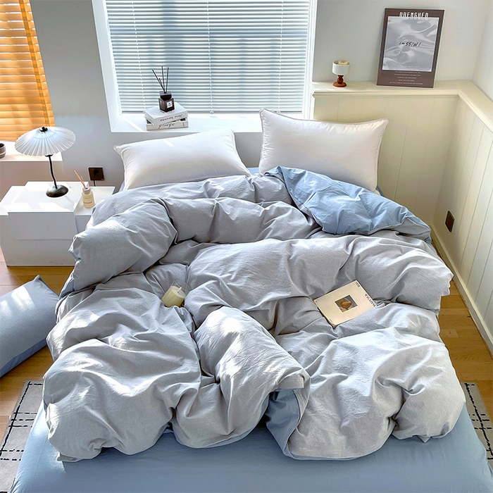 91家纺网 家纺一手货源 找家纺 春皖家纺 2026春夏新款全棉纯棉水洗棉单被套被套单件单品被套 细条蓝