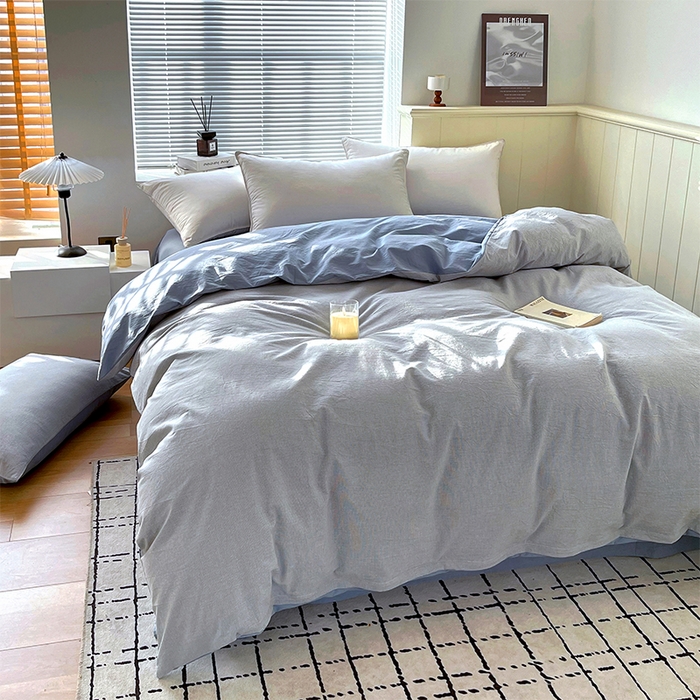 91家纺网 家纺一手货源 找家纺 春皖家纺 2026春夏新款全棉纯棉水洗棉单被套被套单件单品被套 细条蓝