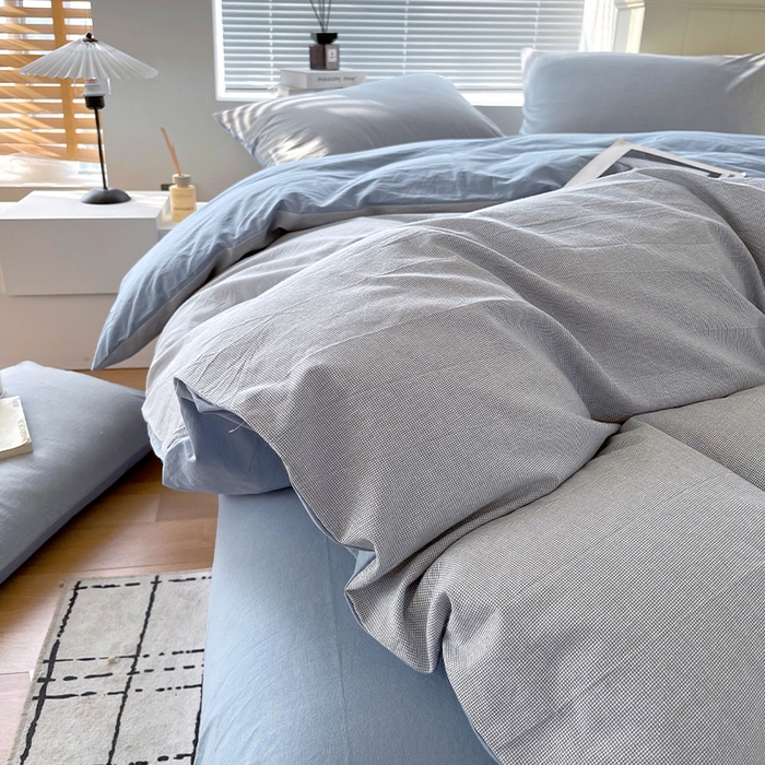 91家纺网 家纺一手货源 找家纺 春皖家纺 2026春夏新款全棉纯棉水洗棉单被套被套单件单品被套 细条蓝