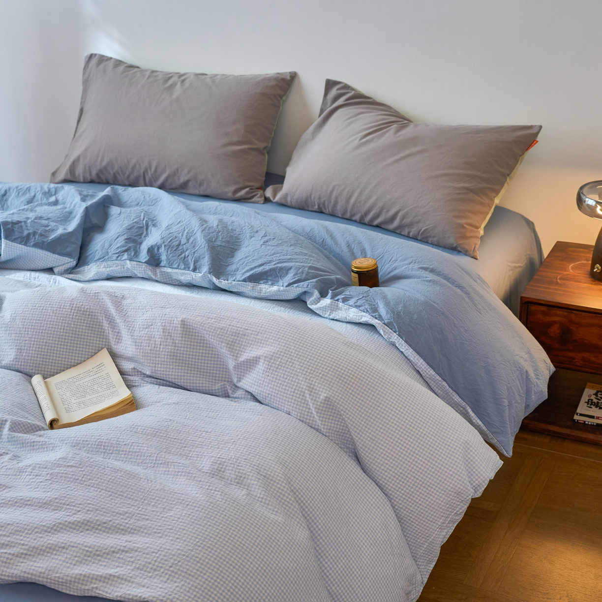 91家纺网 家纺一手货源 找家纺 春皖家纺 2026春夏新款全棉纯棉水洗棉单被套被套单件单品被套 月光蓝