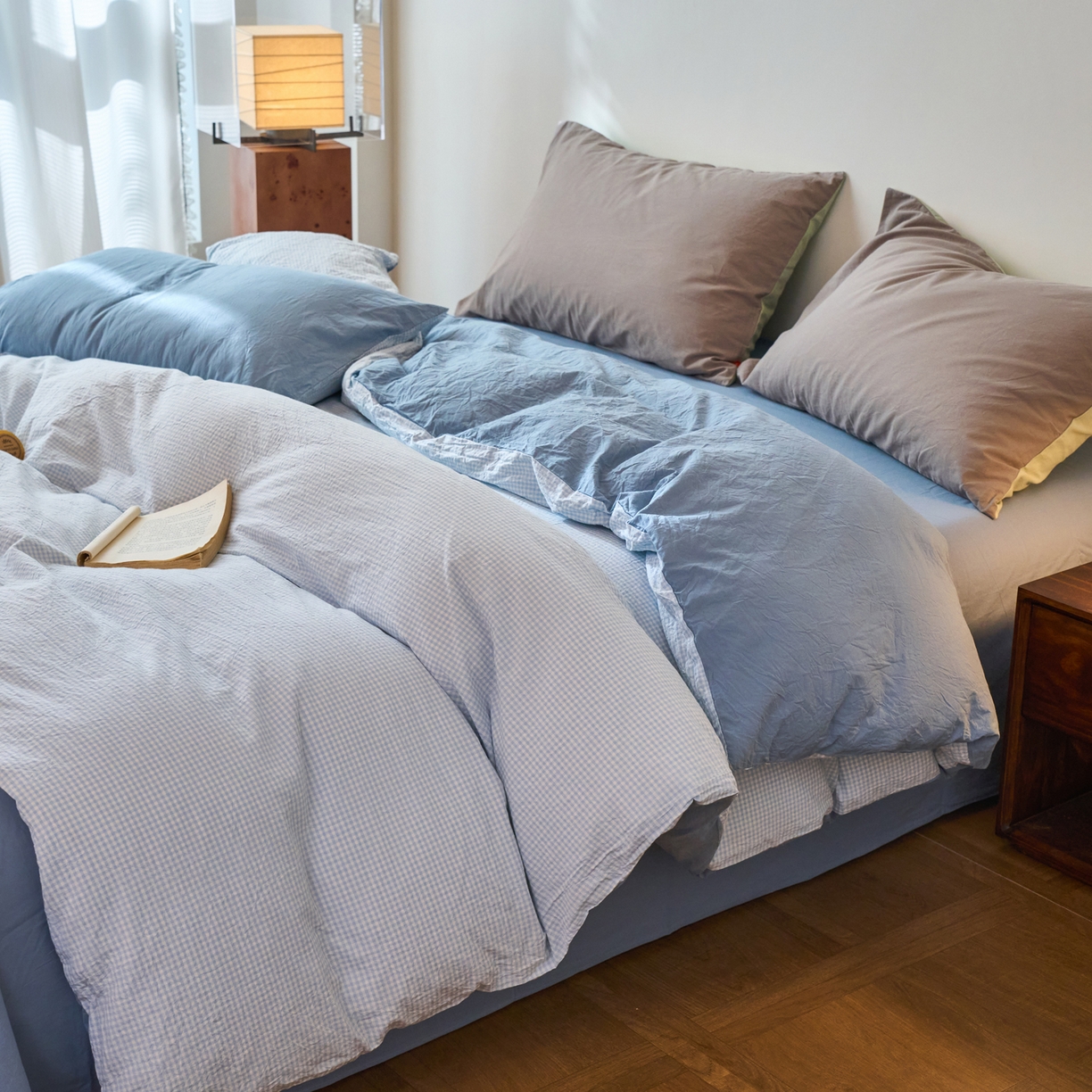 91家纺网 家纺一手货源 找家纺 春皖家纺 2026春夏新款全棉纯棉水洗棉单被套被套单件单品被套 月光蓝