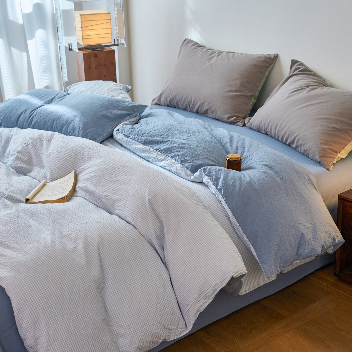 91家纺网 家纺一手货源 找家纺 春皖家纺 2026春夏新款全棉纯棉水洗棉单被套被套单件单品被套 月光蓝