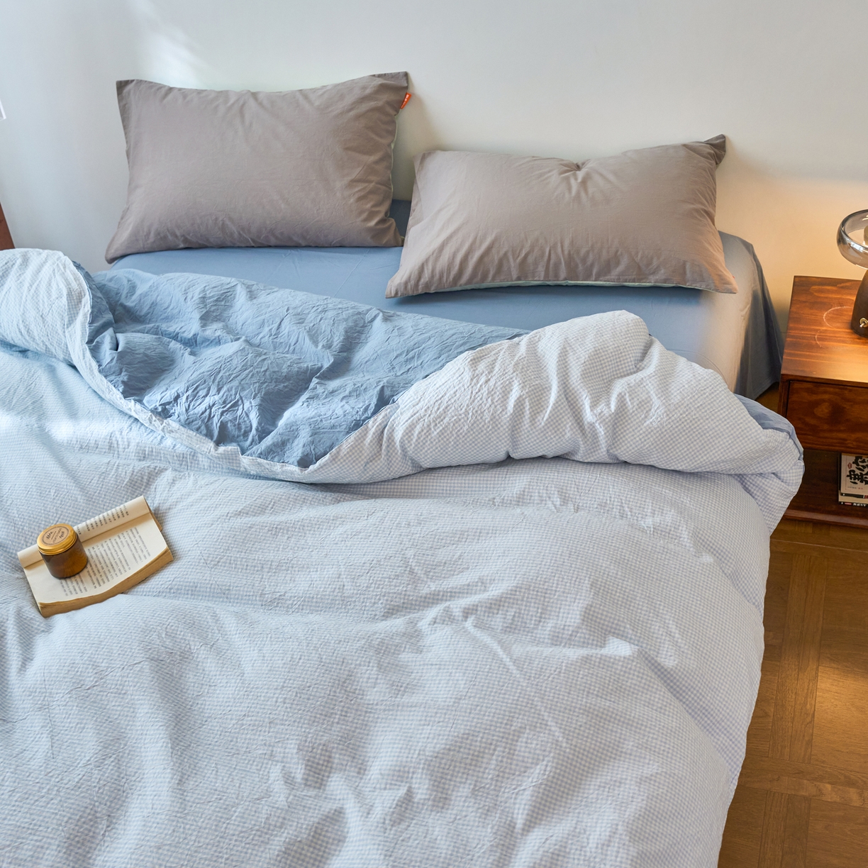 91家纺网 家纺一手货源 找家纺 春皖家纺 2026春夏新款全棉纯棉水洗棉单被套被套单件单品被套 月光蓝