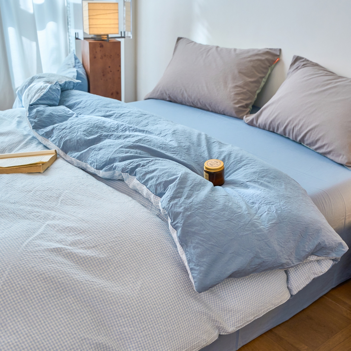 91家纺网 家纺一手货源 找家纺 春皖家纺 2026春夏新款全棉纯棉水洗棉单被套被套单件单品被套 月光蓝