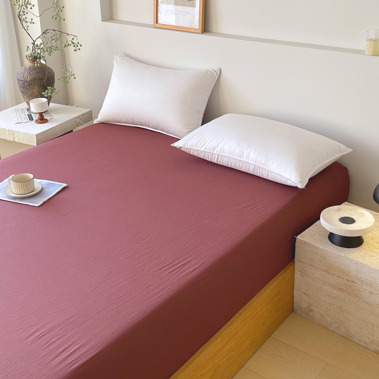 91家纺网 家纺一手货源 找家纺 春皖家纺 2026春夏新款全棉纯棉水洗棉单品系列床笠单件床笠单品-B版单床笠 可可红